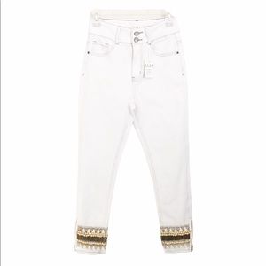 Luxe Moda Frayed Hem Embellished Jeans White Sz 4